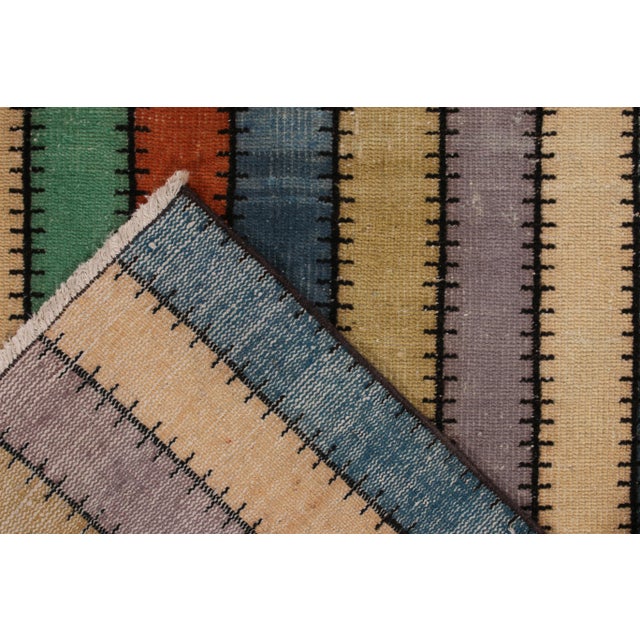 1960s 1960s Vintage Distressed Rug in Multicolor Striped Pattern For Sale - Image 5 of 5