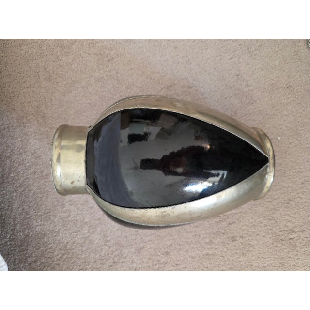 1980s Vintage Clay - Black Fired - Metal Banded Vase. France. Nice Vase For Sale - Image 5 of 7