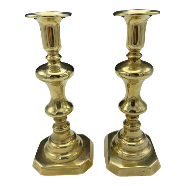 Pair of Vintage English Brass Candlesticks For Sale