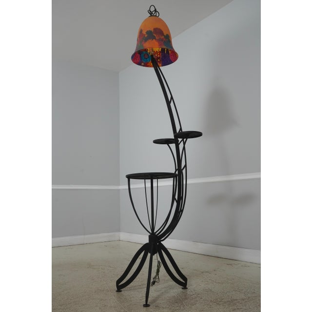 Age: Approx: 40 Years Old Details: Studio Crafted Stunning Reverse Paint Decorated Bell Shape Shades Revolving Table...