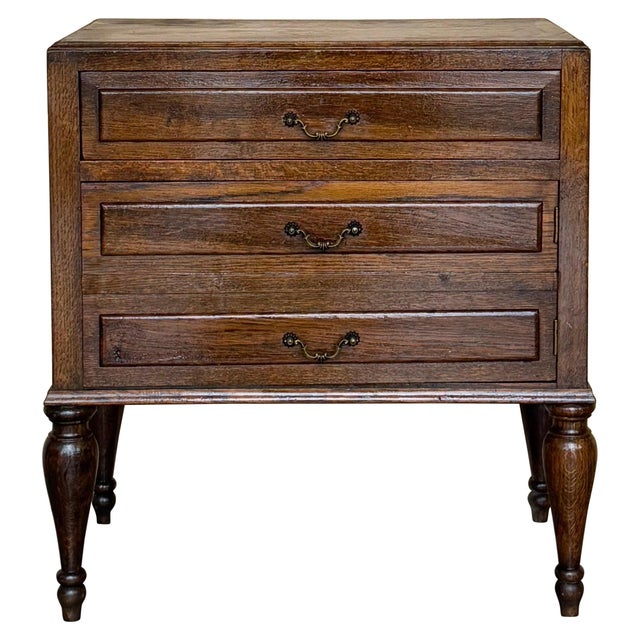 Mid-Century French Walnut Side Table with One Drawer and Hidden Door, 1950s For Sale - Image 9 of 18