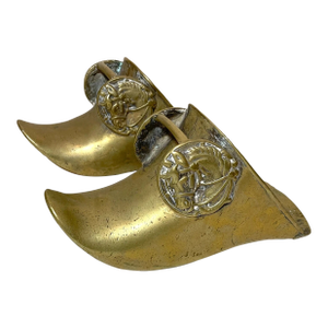 Pair Antique 1800's Conquistador Thick Bronze Brass Figural Horse Boot Stirrup