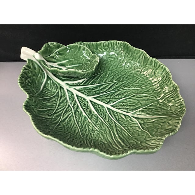 MidCentury Portuguese Green "Cabbage Leaf" Chip & Dip or Crudité