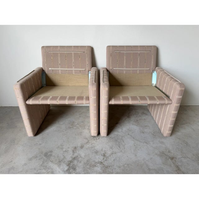 Light Pink 1980s Italian Postmodern Fully Upholstered Lounge Chairs on Casters – A Pair For Sale - Image 8 of 15