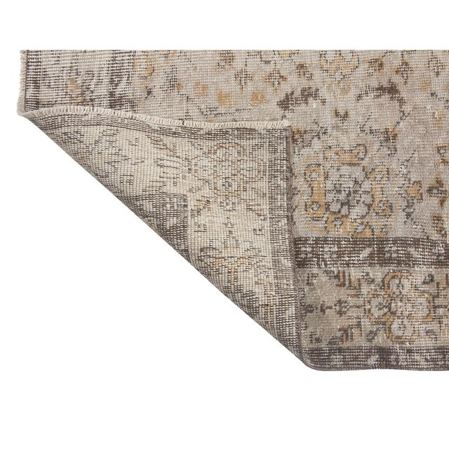 Mid 20th Century Neutral Floral Vintage Oushak Rug For Sale - Image 5 of 6