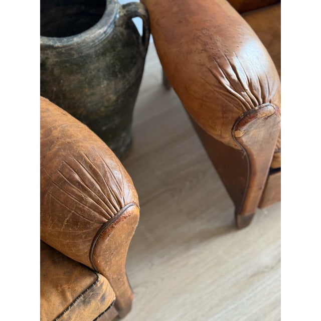 Antique Pair French Leather Chairs For Sale - Image 15 of 17