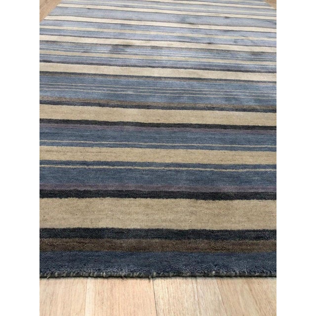 Contemporary 5x8 Multicolor Hand-Knotted Wool Earthy Banding Striped Modern Carpet Rug For Sale - Image 3 of 4