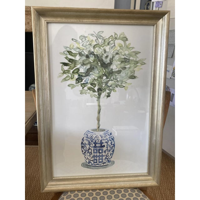 Contemporary Fruit Tree Prints in Blue and White Jars For Sale - Image 3 of 4