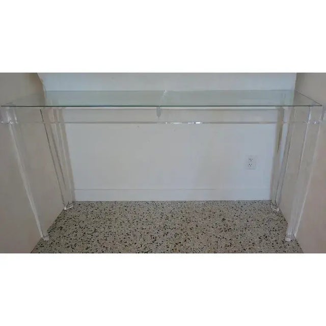 Contemporary 60" Console Table Lucite and Clear Glass Top - Floor Sample33 For Sale - Image 3 of 12