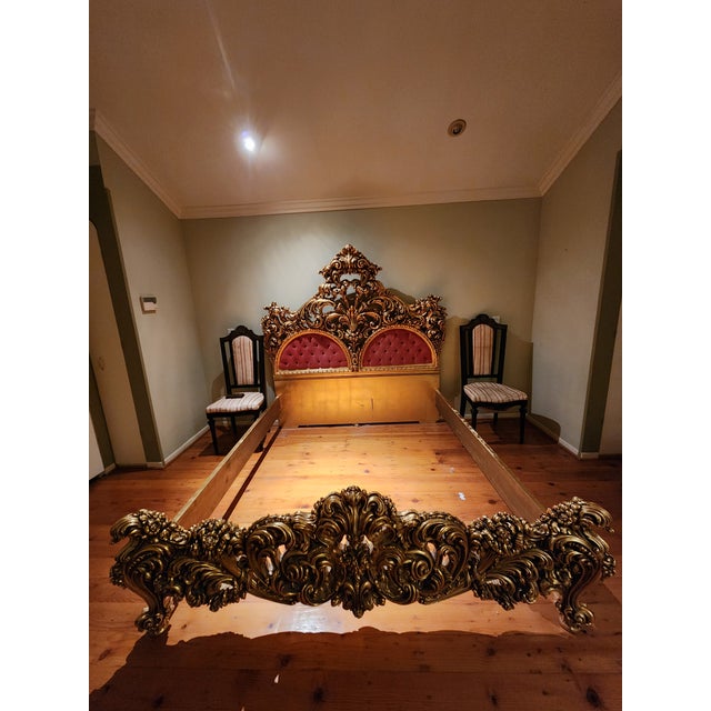 1990s Italian Hand-Carved Gilt Bed | Baroque / Rococo Style For Sale - Image 5 of 16
