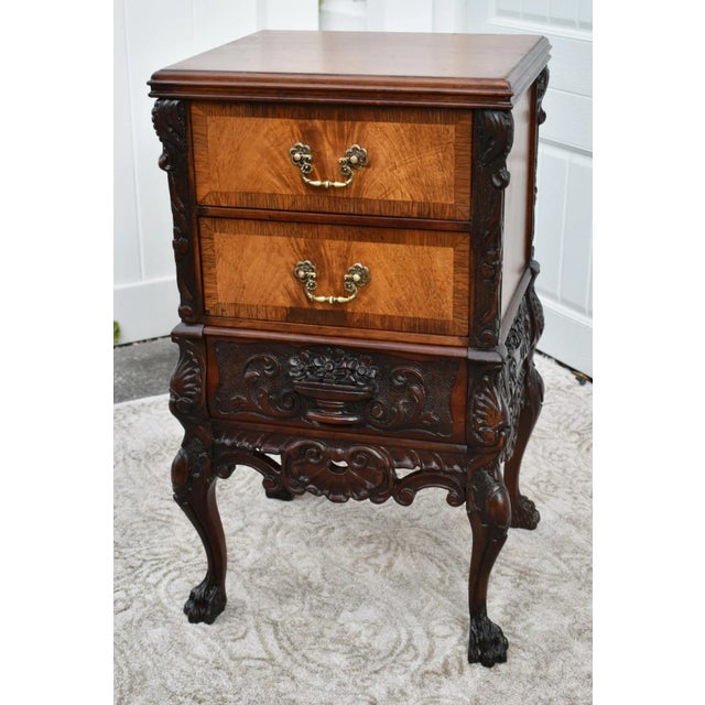Antique Unique Carved Walnut Inlaid Satinwood Three Drawer Jacobean Stand For Sale In Philadelphia - Image 6 of 12