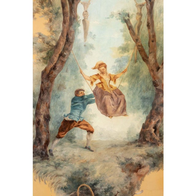 French Rococo Style Painting of l'Escarpolette After Jean-Honoré Fragonard For Sale - Image 4 of 9