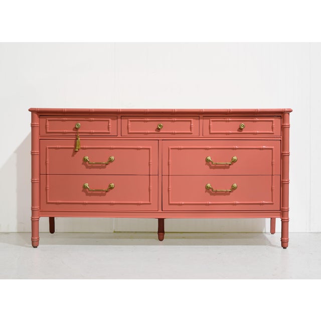 Thomasville Mid Century Hollywood Regency Faux Bamboo Dresser With Brass Hardware by Thomasville For Sale - Image 4 of 15