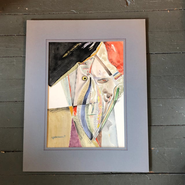 1980s Original Vintage E.J.Hartmann Abstract Portrait Painting Signed For Sale - Image 5 of 5