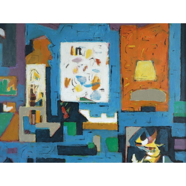Mid-Century Modern 'The Collector's Room' Vintage Swedish Abstract Interior Oil Painting, Framed For Sale - Image 10 of 12
