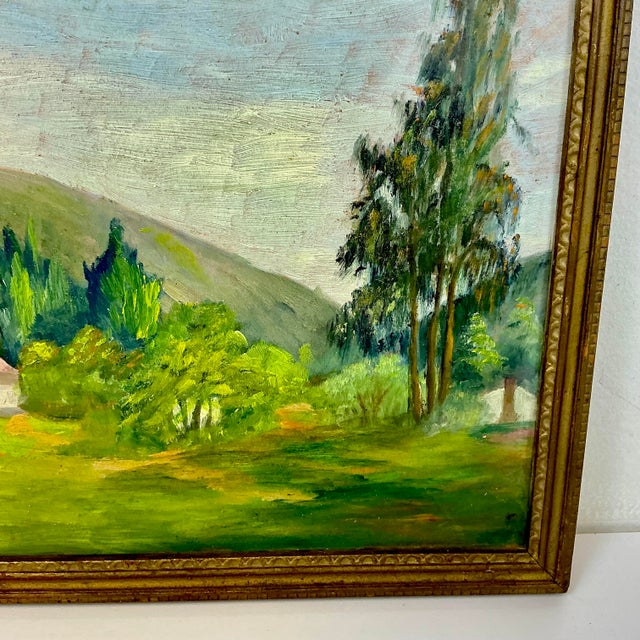 Wood 1950s Vintage Impressionist Americana Folk Art Original Oil Landscape Painting, Artist Signed. For Sale - Image 7 of 11