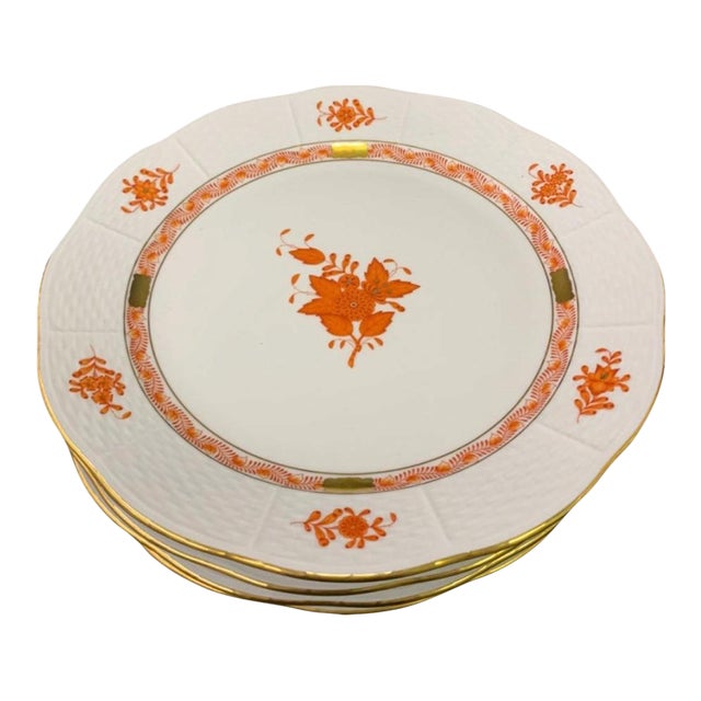 1960s Set of 6 Porcelain Herend Plates in Chinese Bouquet Rust Color For Sale