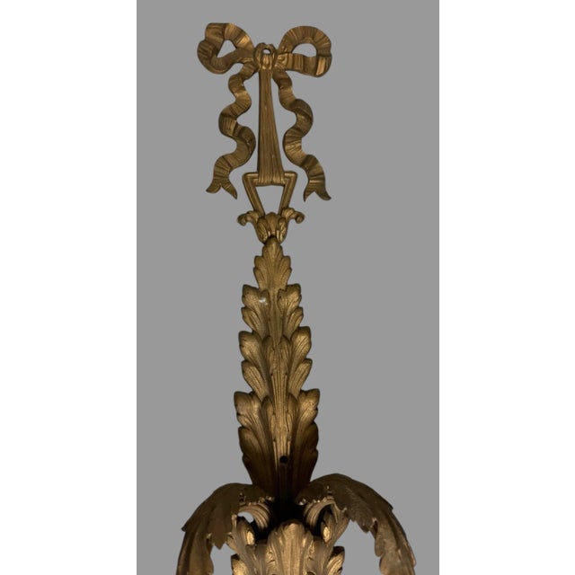 Victorian Pair of Vintage Two Light Gilt Metal Candelabra Wall Sconces Lamps For Sale - Image 3 of 9