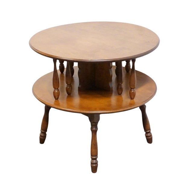 HEYWOOD WAKEFIELD Solid Maple Early American Colonial 28" Tiered Round Drum Accent End Table 1476 - Cinnamon Finish 26"...