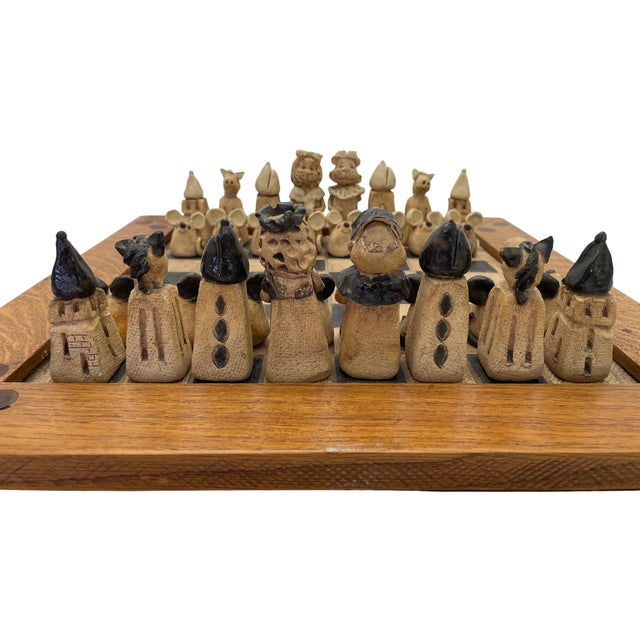 Figural Animal Terracotta Chess Set With Oak-Framed Board For Sale - Image 14 of 18