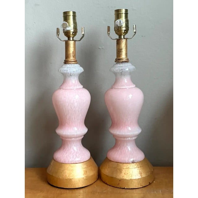 Mid-Century Modern Vintage Pink Murano Blown Glass Table Lamps - Pair For Sale - Image 3 of 12