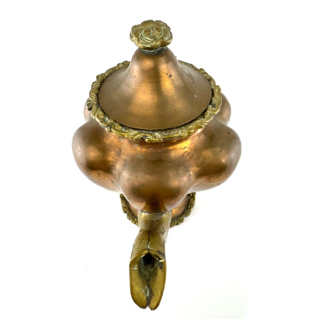 Vintage French Style Copper Teapot With Brass Handle & Hinged Lid For Sale - Image 10 of 11