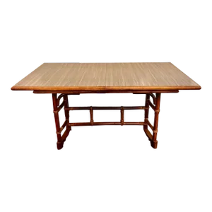 1950s Vintage Rattan Ficks Reed & Formica Dining Table With Leaf