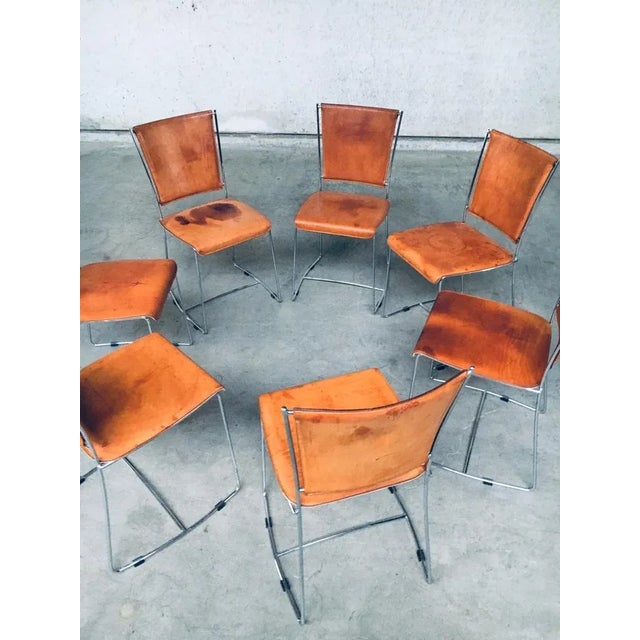 Postmodern Italian Design Leather Dining Chair Set by Segis, 1990s, Set of 7 For Sale - Image 15 of 18