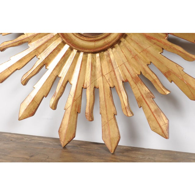 Gold Large Vintage French Midcentury Sunburst with Small Convex Mirror Plate For Sale - Image 8 of 11