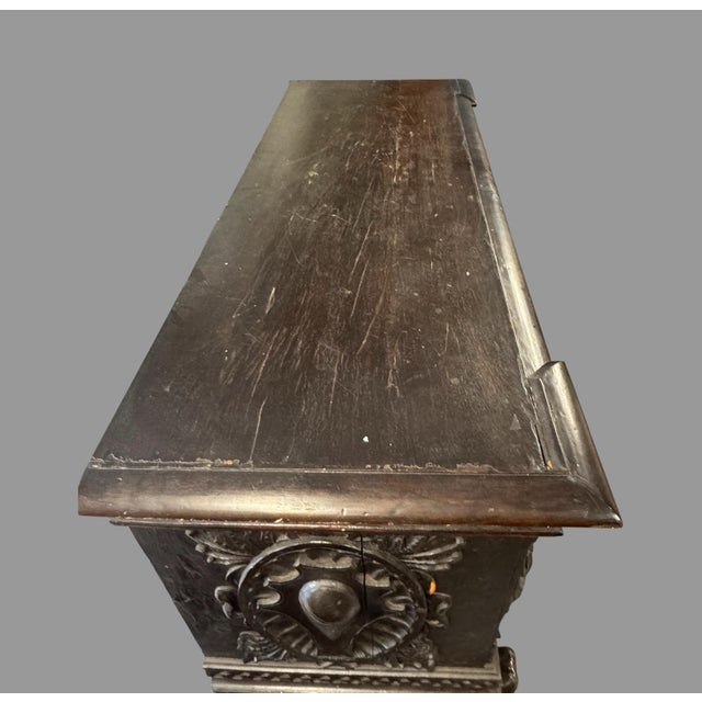 Late 19th Century Antique Carved Oak Drop Front Desk Renaissance Revival Figural Lion Writing Desk For Sale - Image 5 of 11