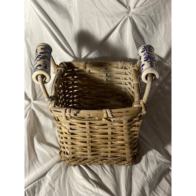Ceramic 1910s Antique Basket With Delft Ceramic Handmade Basket. For Sale - Image 7 of 12
