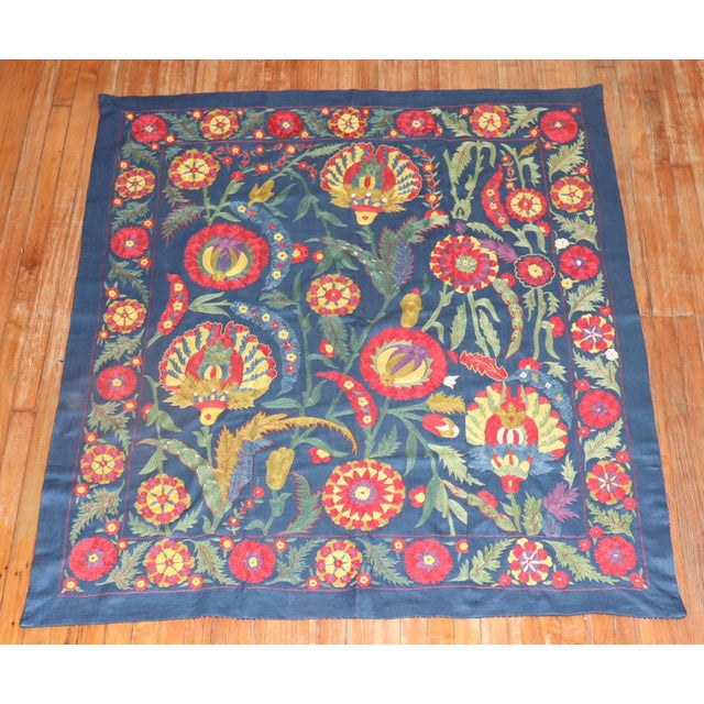 Traditional Early 20th Century Square Suzanni Embroidery - 4'9" x 5'2" For Sale - Image 3 of 6