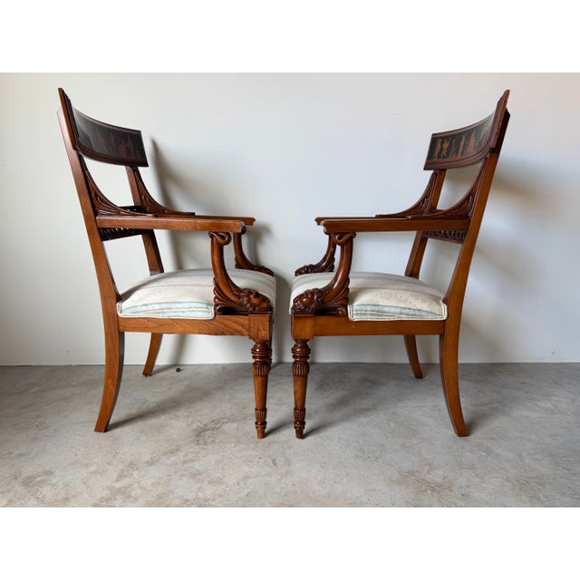 Wood Vintage Neoclassical George Jacob-Style Carved Wood Armchairs – A Pair For Sale - Image 7 of 16