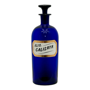 Beautiful & Rare Large Size Antique Cobalt Blue Glass Elixer of Calisaya Apothecary Bottle Circa Mid 19th Century