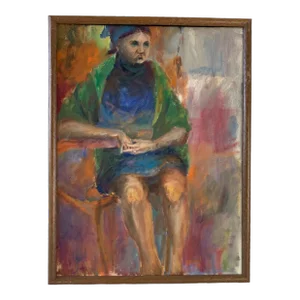 1966 Richard Amend Impressionist Acrylic Painting on Board of a Seated Woman
