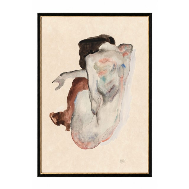 Abstract 1912 Vintage Nude Figure Art Print by Egon Schiele, Crouching Nude - 12" X 18" For Sale - Image 3 of 10