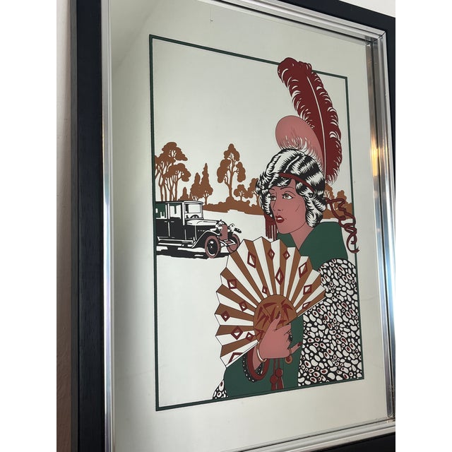 Vintage French Art Deco Au Revoir Fashion Illustration Mirror by George Barbier, 1970s For Sale - Image 9 of 14