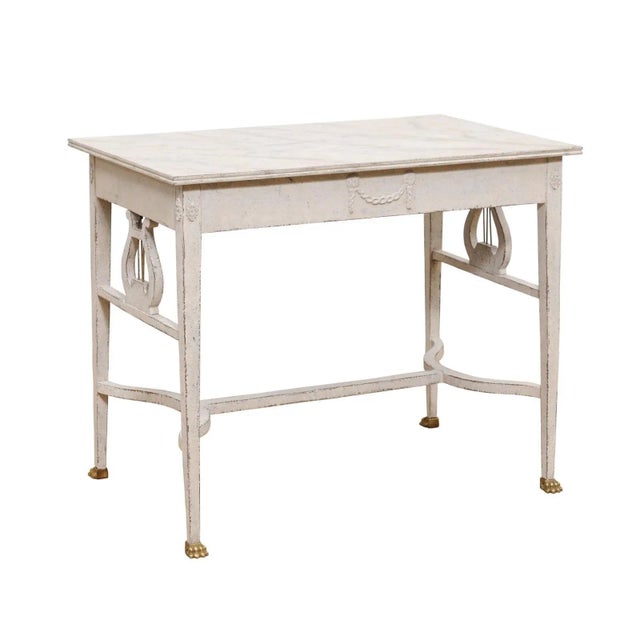 1900 - 1909 Swedish Neoclassical Style Painted Hall Table with Lyre Motifs and Lion Feet For Sale - Image 5 of 12