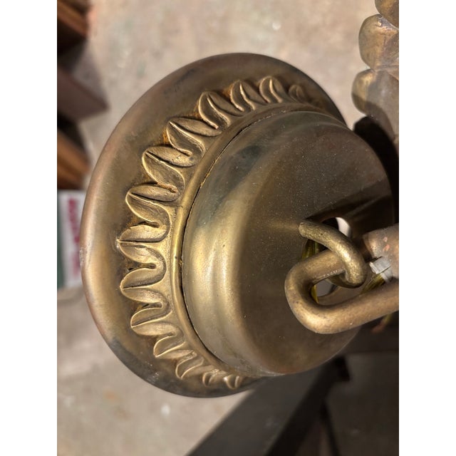 Late 20th Century Maitland-Smith Four Light Bouillotte Chandelier, Large Hand Made Silk Shade, Unique Architectural Design, Burnished Bronze Finish For Sale - Image 12 of 14