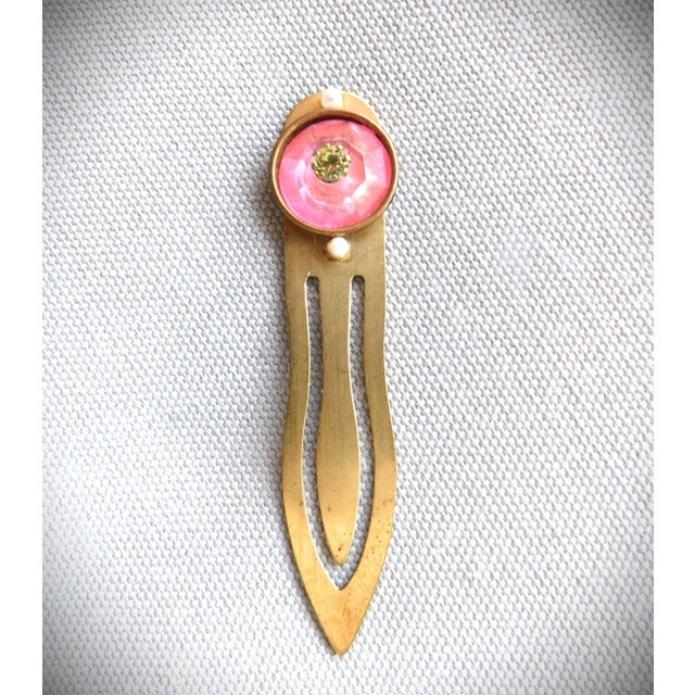 Vintage Art Deco Bookmark, Large Pink Crystal Stone, Four Seed Pearls For Sale In New York - Image 6 of 7