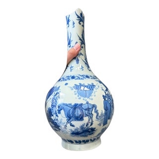 Important 17th Century Chinese Blue and White Figural Vase – Transitional Period – Scholars in Landscape – Rare Antique For Sale
