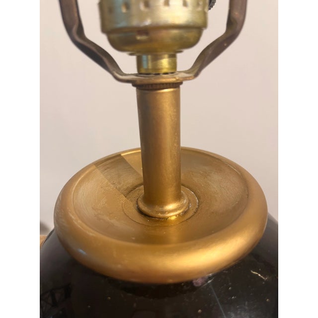 1970s Chinoiserie Black and White Cherry Blossom Tall Lamps With Gold Elephant Head Rings - A Pair For Sale - Image 11 of 11