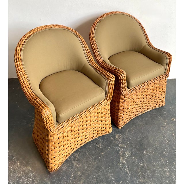 Tan Vintage Woven Rattan Lounge Chairs - A Pair For Sale - Image 8 of 12