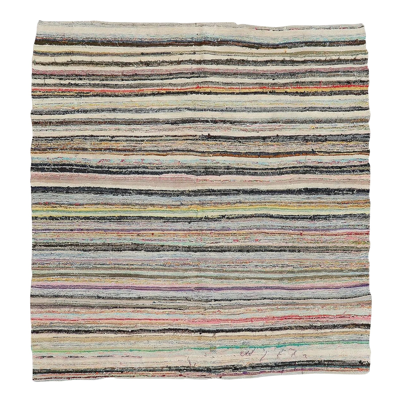 Mid 20th Century Vintage Striped Rag Rug | Chairish