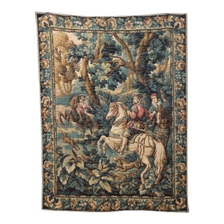 Late 20th Century Belgian Woven Hunting Scene Tapestry For Sale