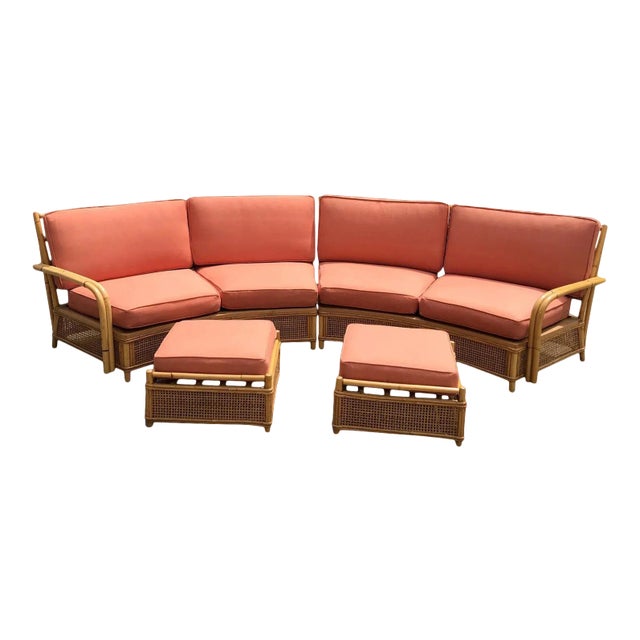 Mid Century Ficks Reed Two-Piece Sectional Rattan Sofa - 4 Pieces For Sale