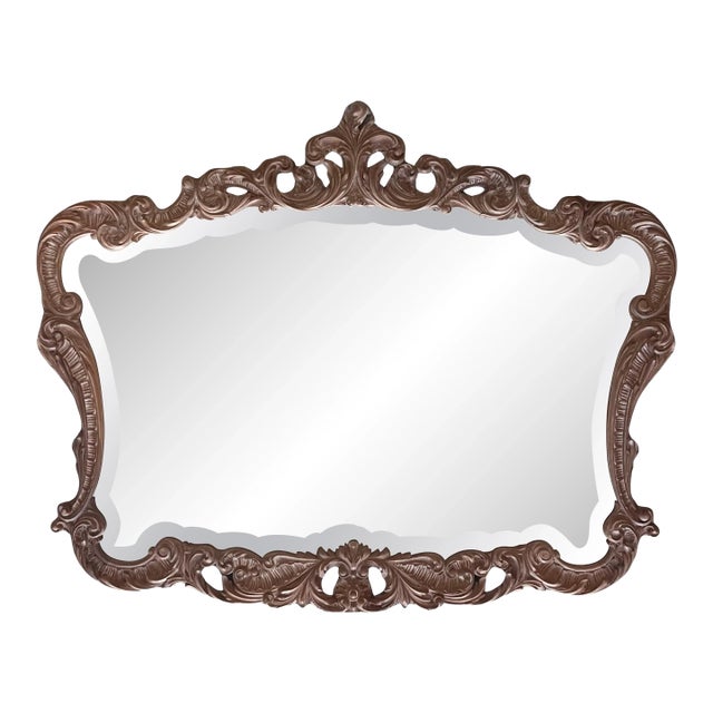 Spanish 20th Baroque Style Carved Walnut Ormolu Large Mirror For Sale