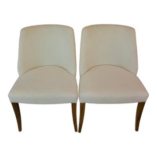 Pair of Bright Chair Maria Side Chairs in Jane Churchill Darwin Cream With Natural Walnut Legs For Sale