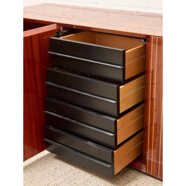 Mid 20th Century Vintage Italian High-Gloss Wood Three-Door Credenza For Sale - Image 5 of 12