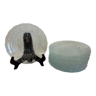 Vintage Kig Indonesia Pressed Glass Floral Dessert Plates - Set of 11 For Sale